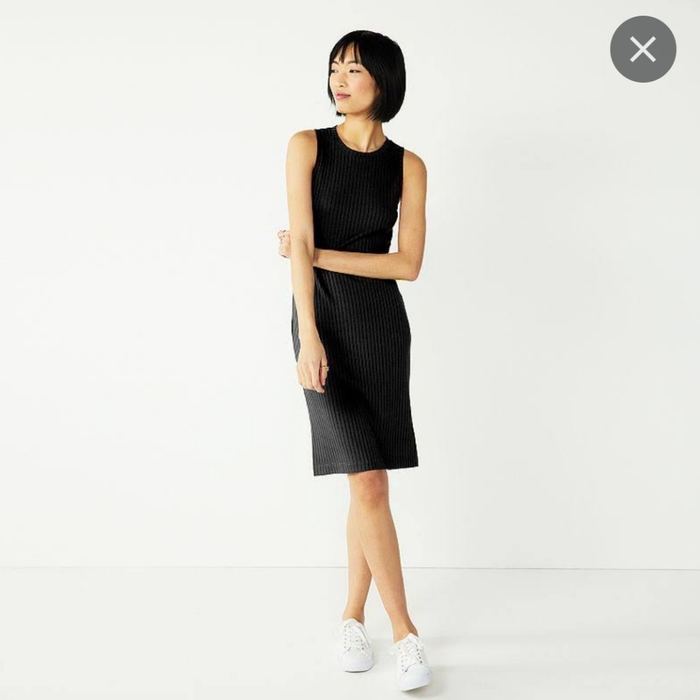 Brooks Brothers Black Ribbed Sleeveless Midi Dress
